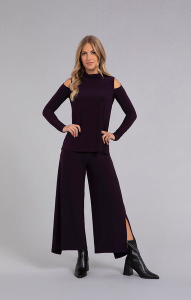 Sympli Turtleneck Cutout Shoulder Top Long Sleeve - Currant