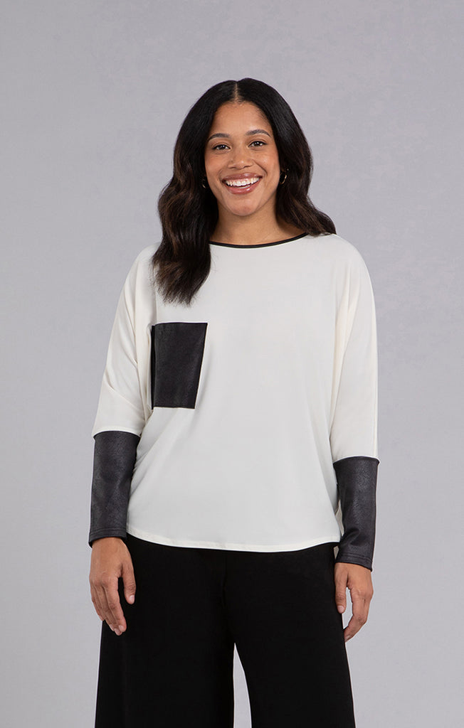Sympli Nu Cinch Top with Faux Leather - Ivory