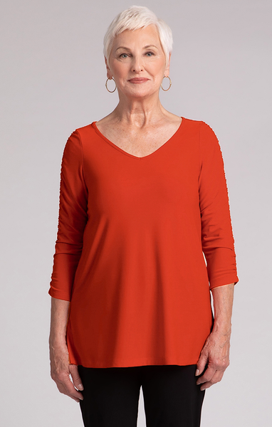 Sympli Revelry Ruched Sleeve Top - Orange