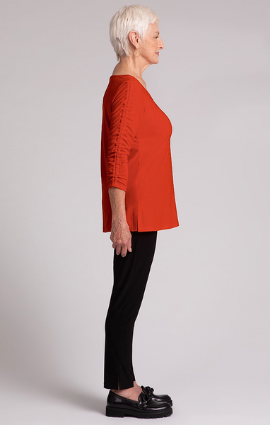 Sympli Revelry Ruched Sleeve Top - Orange