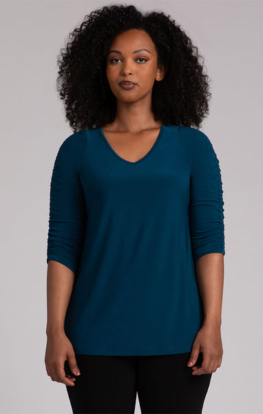 Sympli Revelry Ruched Sleeve Top - Atlantis