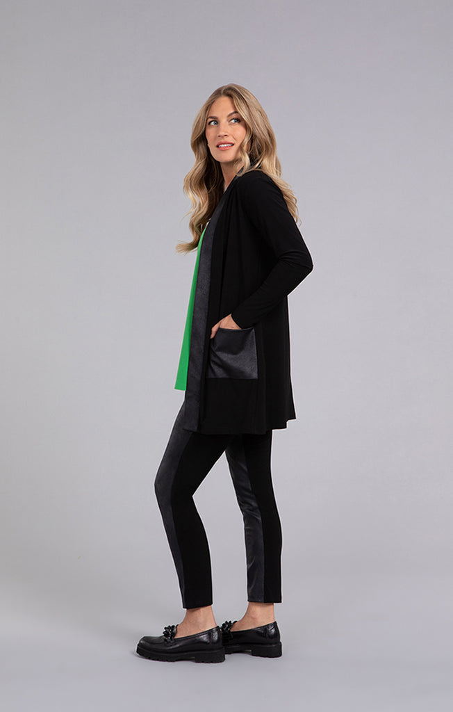 Sympli Mix Essential Cardigan with Faux Leather - Black *Take an EXTRA 1/2 Off*