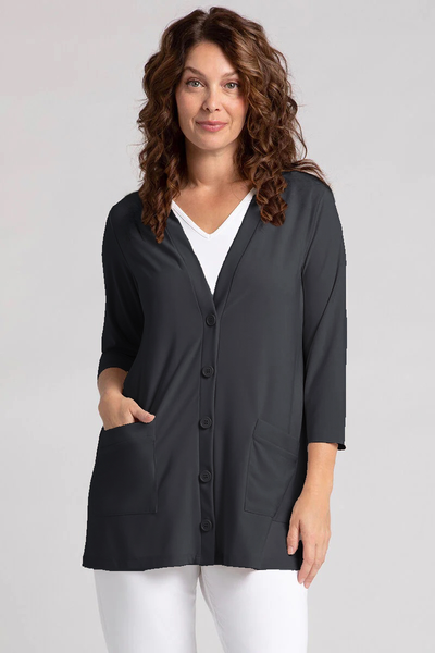 Sympli Classic Button Cardigan Plus Size - Graphite