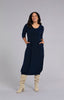 Image of Sympli Pleat Hem Dress 3/4 Sleeve - Navy