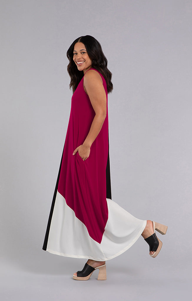 Sympli Color Block Reversible Triangle Sleeveless Dress - Magenta/Black/Ivory
