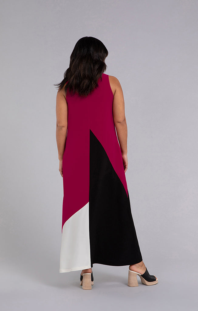 Sympli Color Block Reversible Triangle Sleeveless Dress - Magenta/Black/Ivory