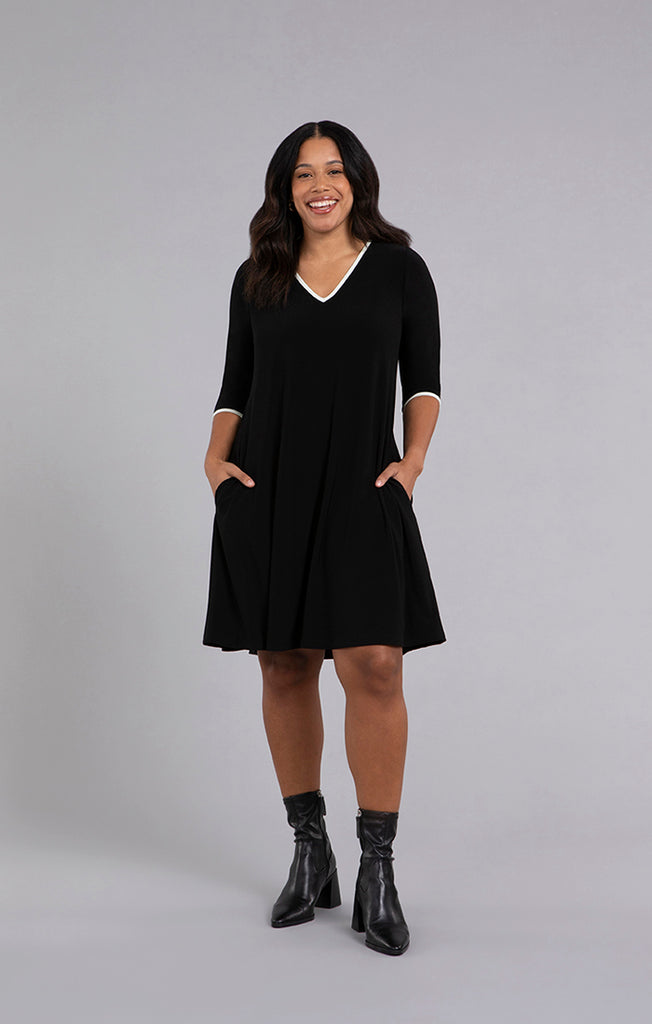 Sympli Tipped Reversible Dress 3/4 Sleeve - Black/Ivory