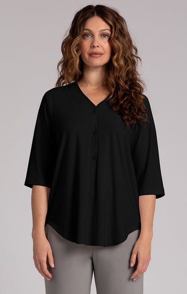 Sympli Three Button Easy Henley - Black