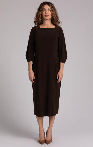 Sympli Lantern Column Dress - Chocolate