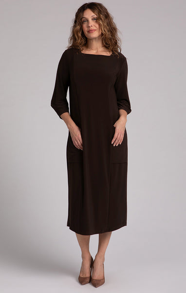 Sympli Lantern Column Dress - Chocolate