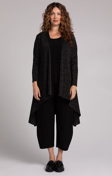 Sympli Metallic Pique Flutter Duster Cardigan - Black/Metallic