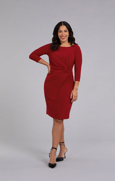 Sympli Side Twist Dress 3/4 Sleeve - Red