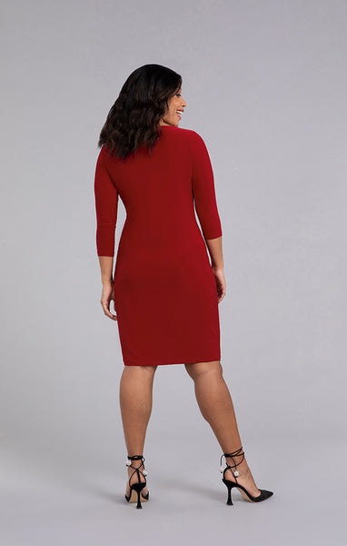 Sympli Side Twist Dress 3/4 Sleeve - Red