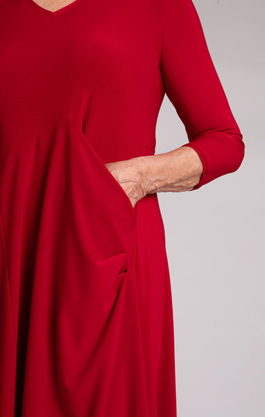 Sympli Slant Pocket Dress - Red