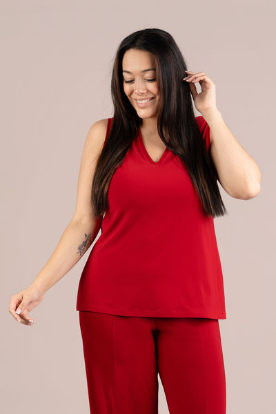 Sympli Go To Narrow V-Neck Tank - Red