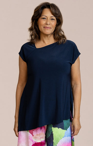 Sympli Slant Top Cap Sleeve - Navy