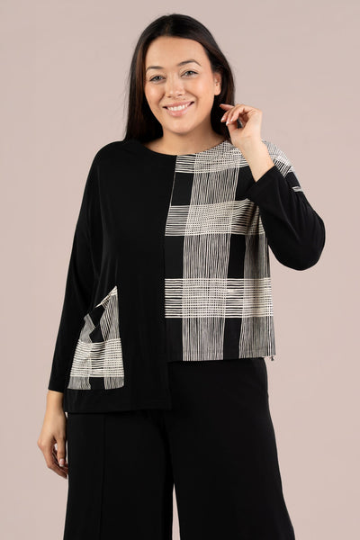 Sympli Etch Top - Cashew Plaid/Black