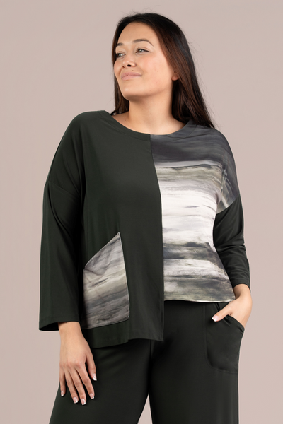 Sympli Etch Top - Green Brushstrokes/Juniper