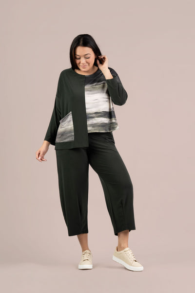 Sympli Etch Top - Green Brushstrokes/Juniper