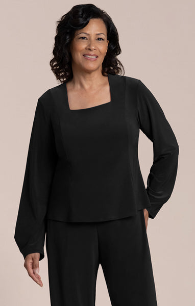 Sympli Fit & Flare Lantern Top - Black
