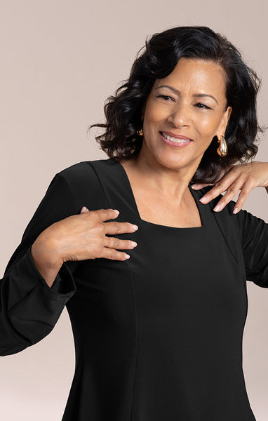 Sympli Fit & Flare Lantern Top - Black
