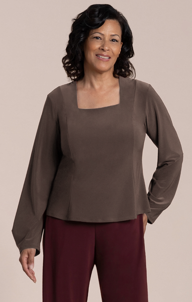 Sympli Fit & Flare Lantern Top - Tapenade