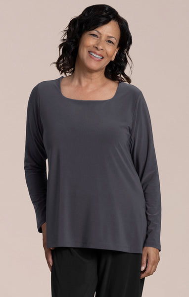 Sympli Soft Square Neck Top 3/4 Sleeve - Black Pearl