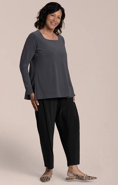 Sympli Soft Square Neck Top 3/4 Sleeve Plus Size - Black Pearl