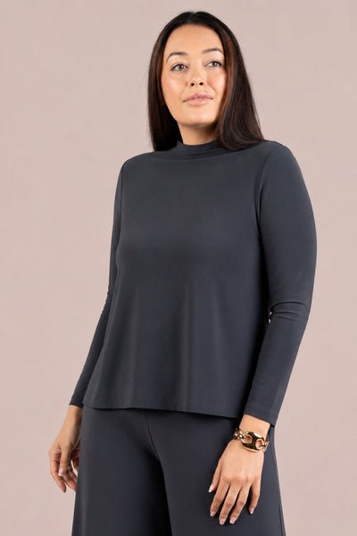 Sympli Echo Mock Neck Top - Graphite