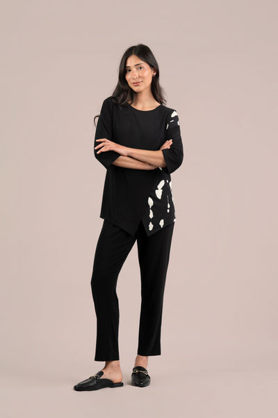 Sympli Kite Front Top Blocked Print - Black/Cashew Splatter