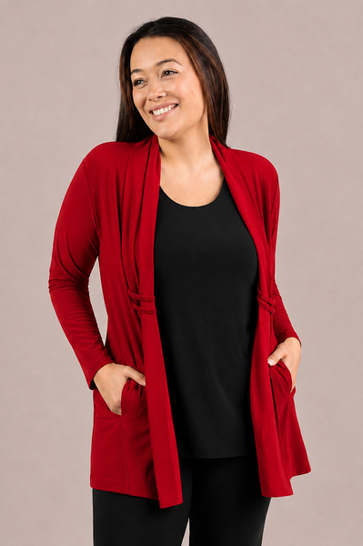 Sympli Double Loop Cardigan - Red