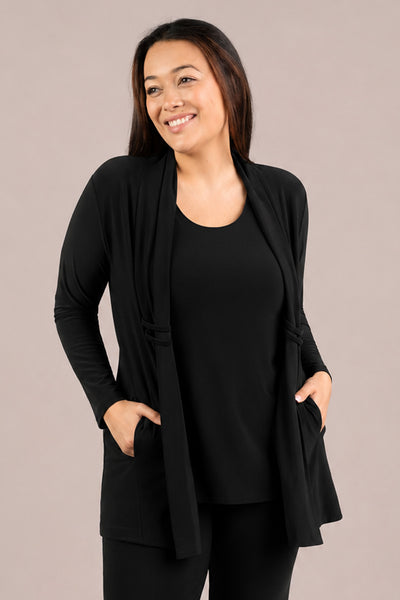 Sympli Double Loop Cardigan Plus Size - Black