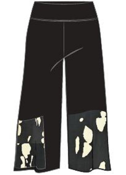 Sympli Wide Leg Crop Blocked Print - Black/Cashew Splatter
