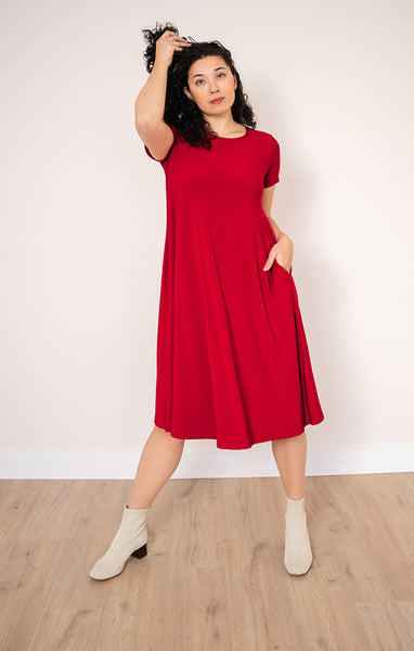 Sympli Fit & Flare Dress Short Sleeve - Poppy