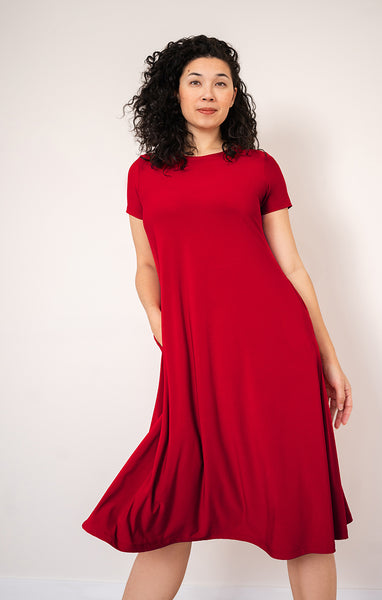 Sympli Fit & Flare Dress Short Sleeve - Poppy