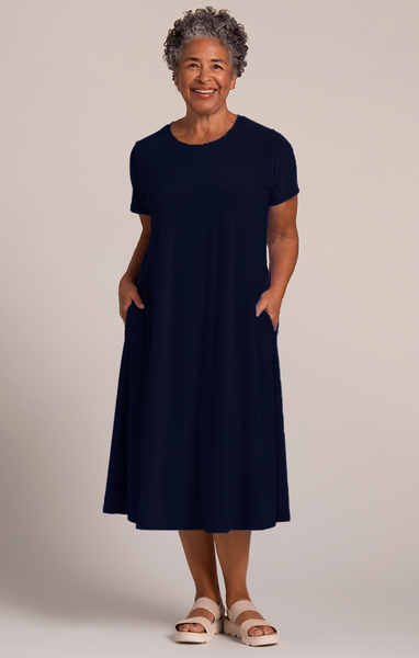 Sympli Fit & Flare Dress Short Sleeve - Navy
