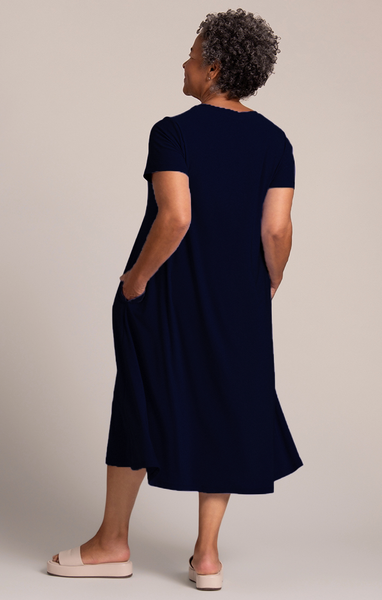Sympli Fit & Flare Dress Short Sleeve - Navy
