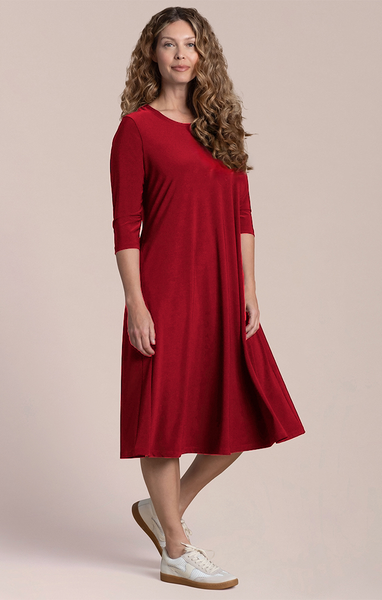 Sympli Fit & Flare Dress 3/4 Sleeve - Red