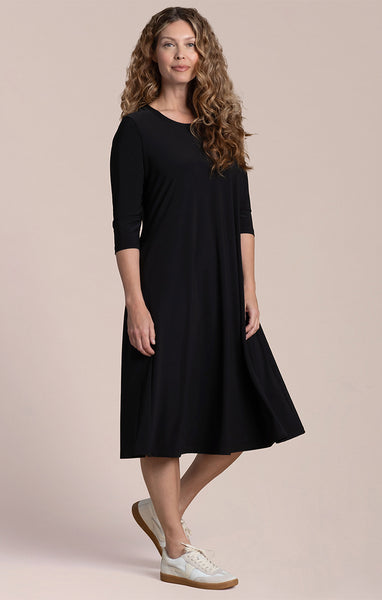 Sympli Fit & Flare Dress 3/4 Sleeve - Black