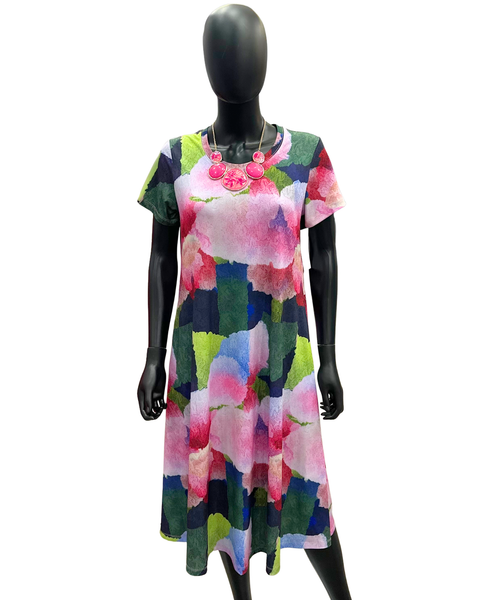 Sympli Fit & Flare Dress Short Sleeve - Petal Poetry Print