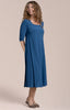 Image of Sympli Square Neck Fit & Flare Dress 3/4 Sleeve - Lake Blue