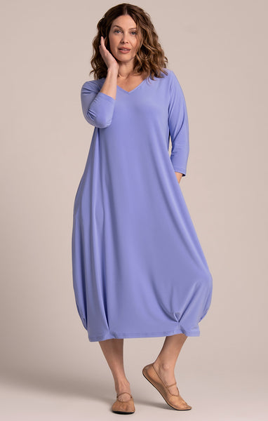 Sympli V-Neck Narrow Lantern Dress - Jacaranda