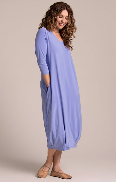 Sympli V-Neck Narrow Lantern Dress - Jacaranda