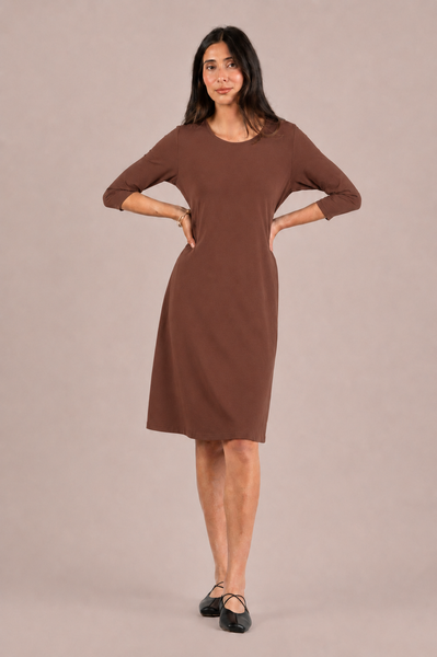 Sympli Go To Trapeze Dress 3/4 Sleeve - Cinnamon