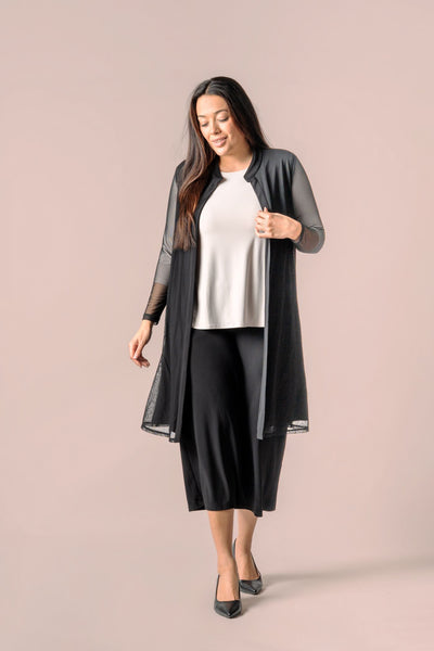 Sympli Grand Duster Placement Print - Iris Cashew/Black