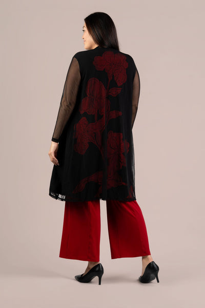 Sympli Grand Duster Placement Print Plus Size - Iris Red/Black
