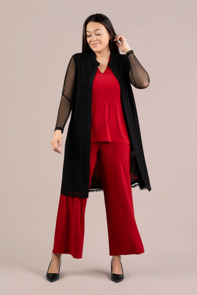 Sympli Grand Duster Placement Print Plus Size - Iris Red/Black