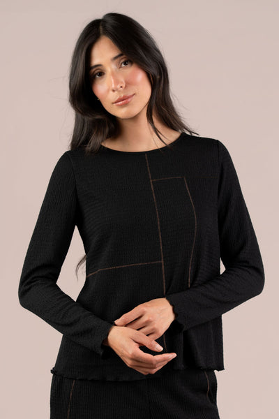 Sympli Pop Collage Crossline Top - Black/Cinnamon