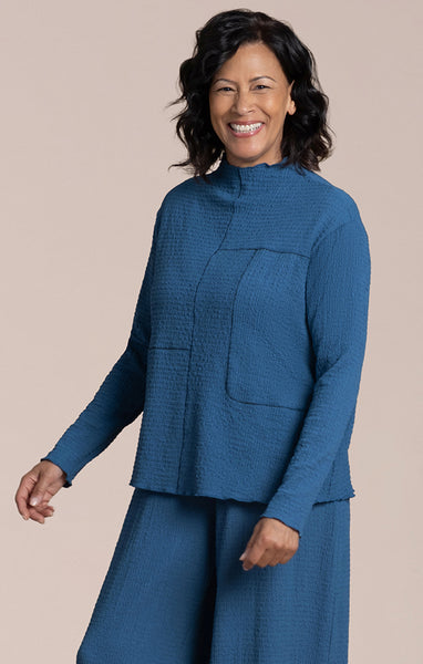 Sympli Pop Collage Top with Contrast - Lake Blue