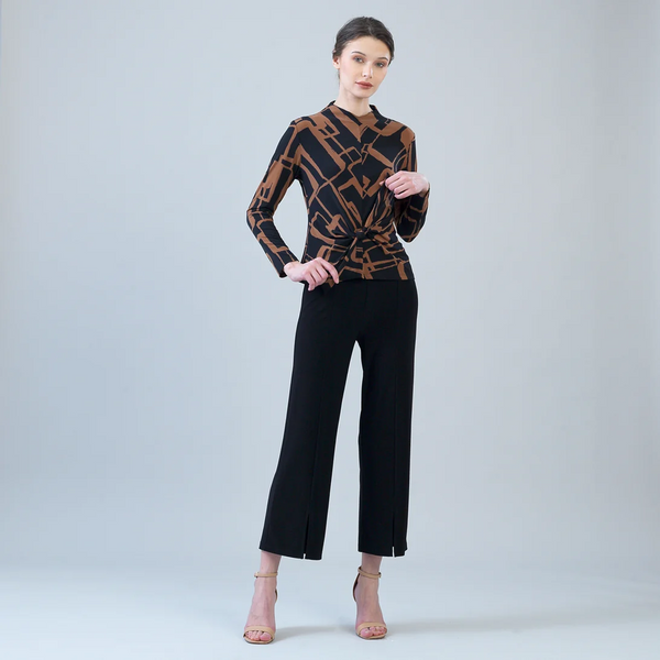 Clara Sunwoo Abstract Print Tie Front Top - Black/Brown